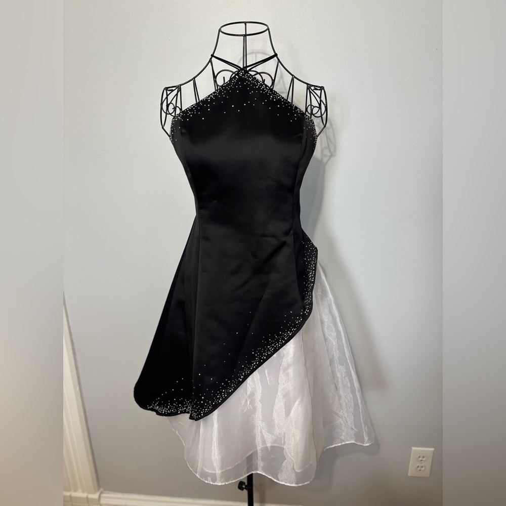 Blondie Nites Black and White Asymmetrical Dress